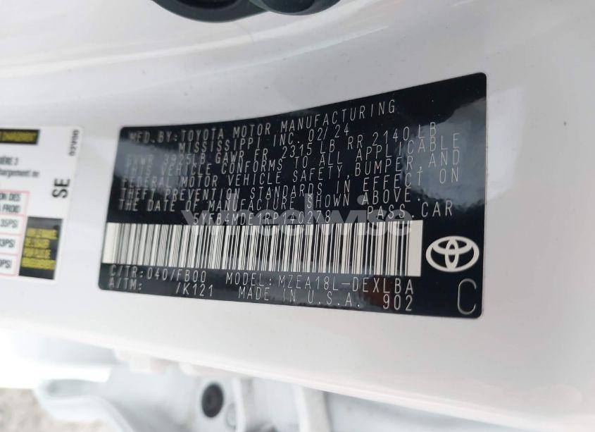 Photo 9 of 2024 Toyota Corolla LE (VIN 5YFB4MDE1RP140278)