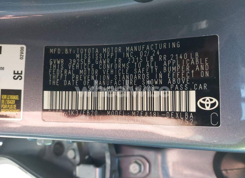 Photo 9 of 2024 Toyota Corolla LE (VIN 5YFB4MDE1RP143228)