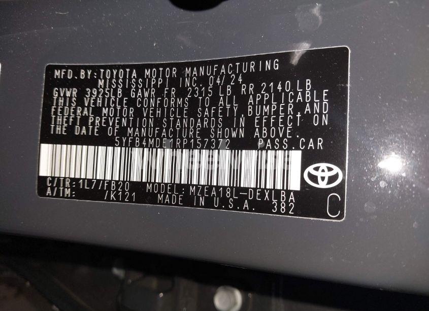 Photo 9 of 2024 Toyota Corolla LE (VIN 5YFB4MDE1RP157372)