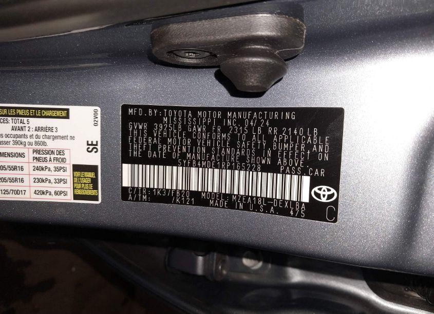 Photo 9 of 2024 Toyota Corolla LE (VIN 5YFB4MDE1RP165228)