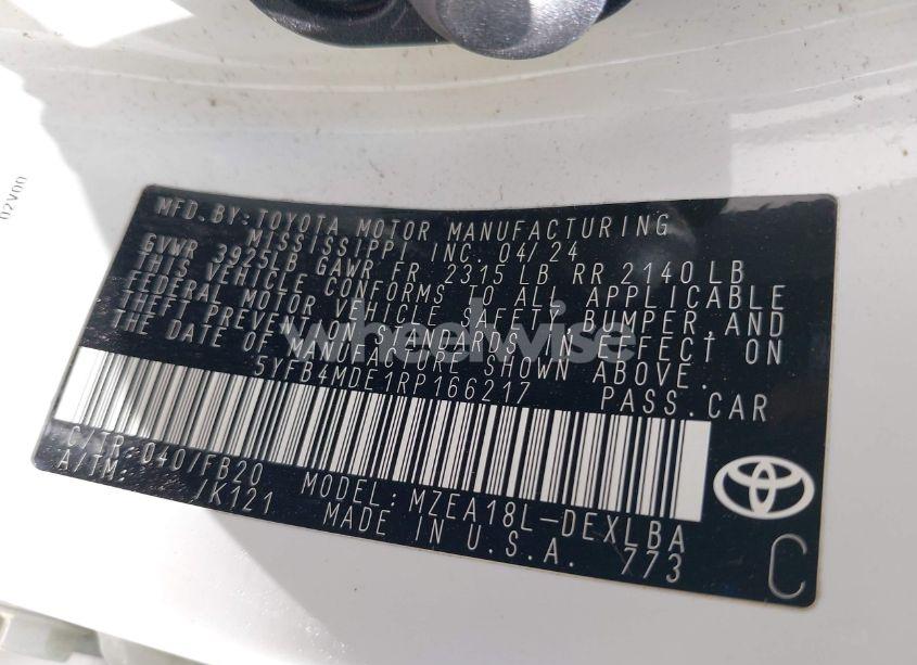 Photo 9 of 2024 Toyota Corolla LE (VIN 5YFB4MDE1RP166217)