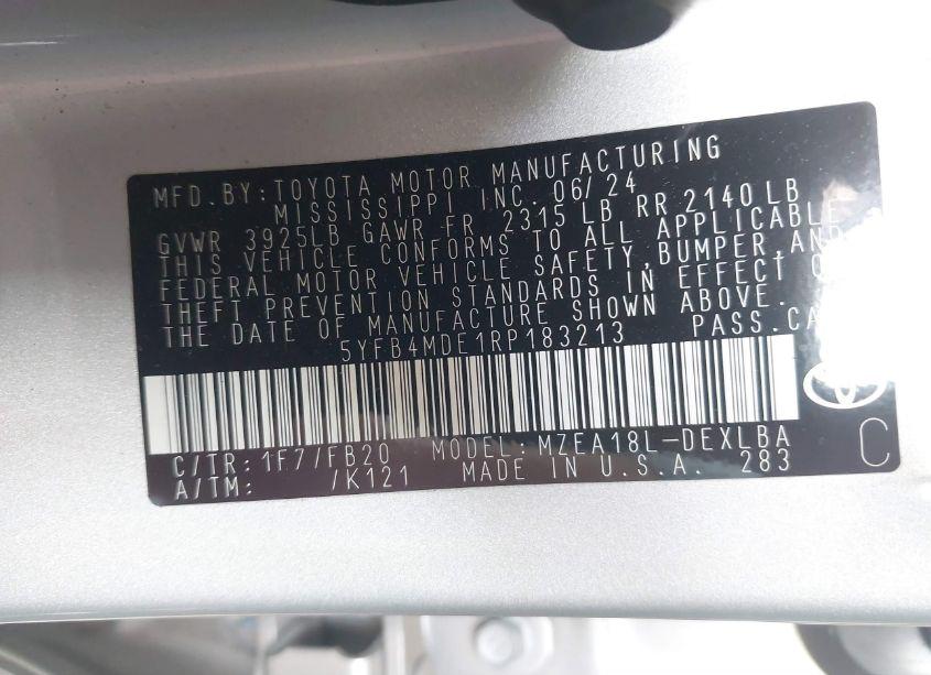 Photo 9 of 2024 Toyota Corolla LE (VIN 5YFB4MDE1RP183213)