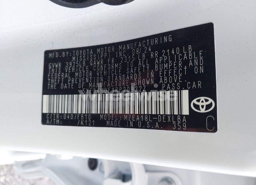 Photo 9 of 2024 Toyota Corolla LE (VIN 5YFB4MDE1RP209227)