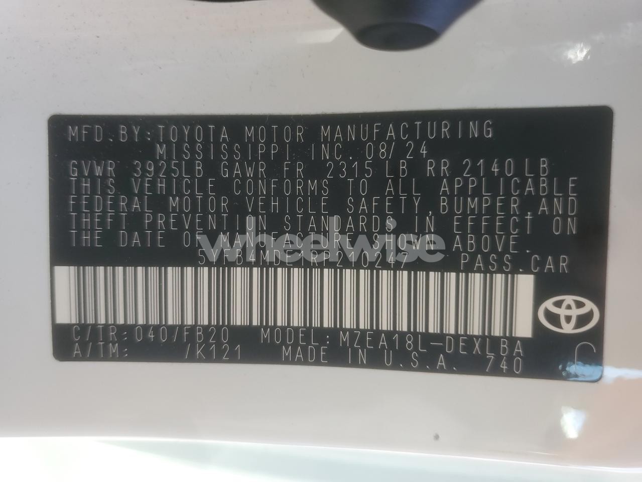 Photo 12 of 2024 TOYOTA COROLLA LE (VIN 5YFB4MDE1RP210247)