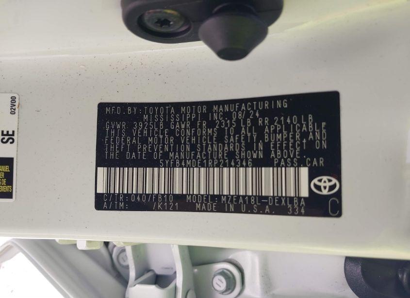 Photo 9 of 2024 Toyota Corolla LE (VIN 5YFB4MDE1RP214346)