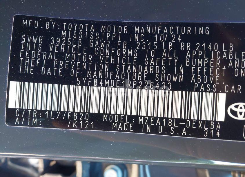 Photo 9 of 2024 Toyota Corolla LE (VIN 5YFB4MDE1RP226433)