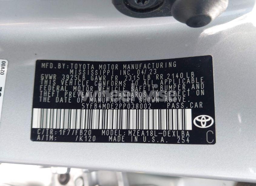 Photo 9 of 2023 Toyota Corolla LE (VIN 5YFB4MDE2PP038002)