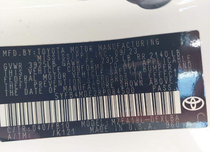 Photo 9 of 2024 Toyota Corolla LE (VIN 5YFB4MDE2RP084500)