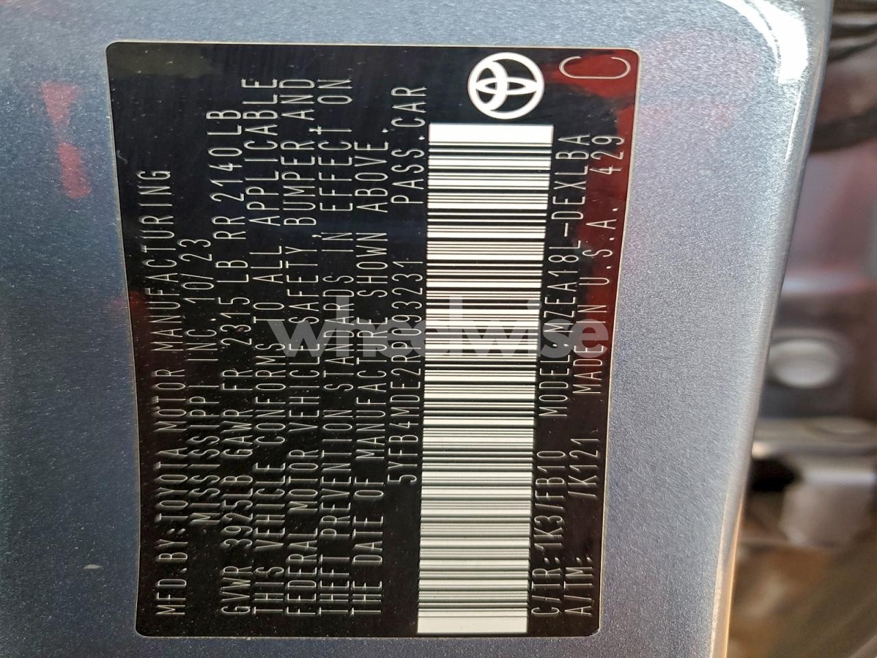 Photo 12 of 2024 TOYOTA COROLLA LE (VIN 5YFB4MDE2RP093231)