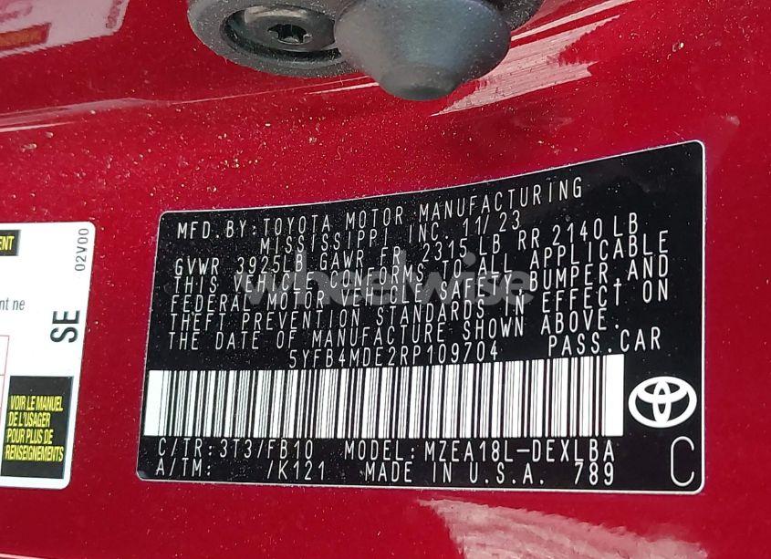 Photo 9 of 2024 Toyota Corolla LE (VIN 5YFB4MDE2RP109704)