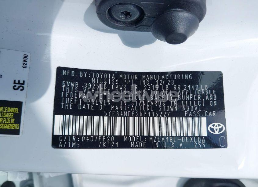 Photo 9 of 2024 Toyota Corolla LE (VIN 5YFB4MDE2RP115227)