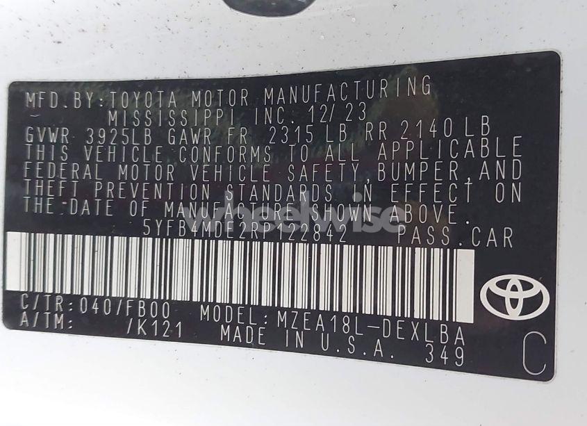 Photo 9 of 2024 Toyota Corolla LE (VIN 5YFB4MDE2RP122842)