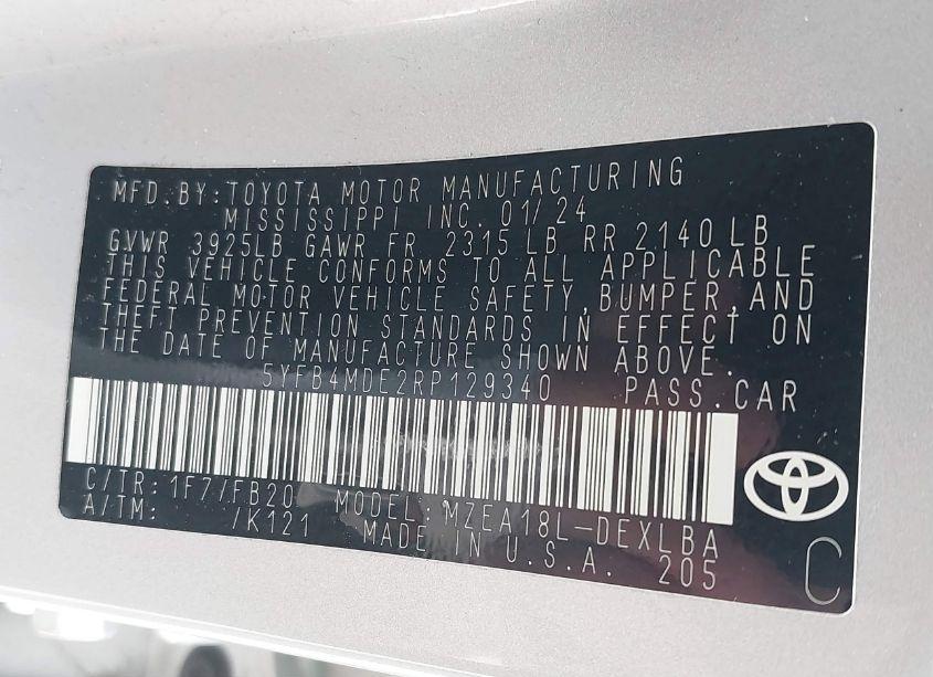 Photo 9 of 2024 Toyota Corolla LE (VIN 5YFB4MDE2RP129340)