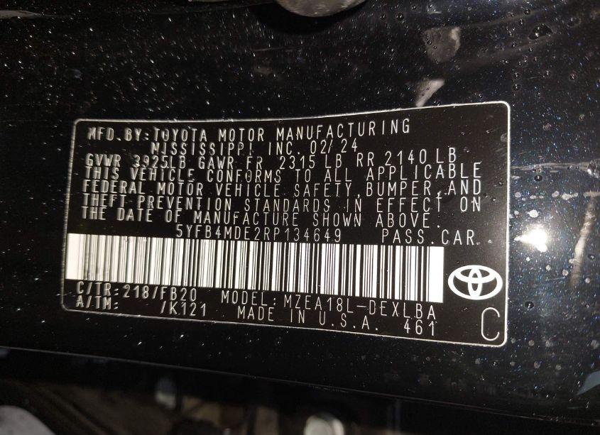 Photo 9 of 2024 Toyota Corolla LE (VIN 5YFB4MDE2RP134649)