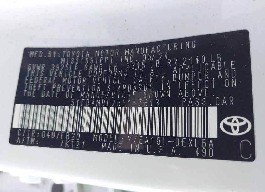 Photo 9 of 2024 Toyota Corolla LE (VIN 5YFB4MDE2RP147613)