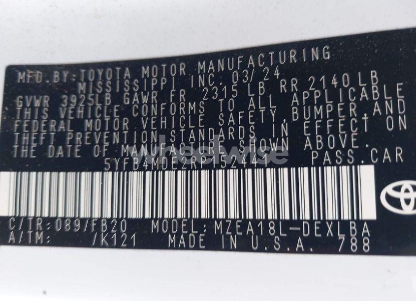 Photo 9 of 2024 Toyota Corolla LE (VIN 5YFB4MDE2RP152441)