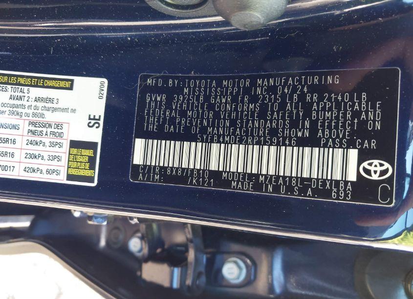 Photo 9 of 2024 Toyota Corolla LE (VIN 5YFB4MDE2RP159146)