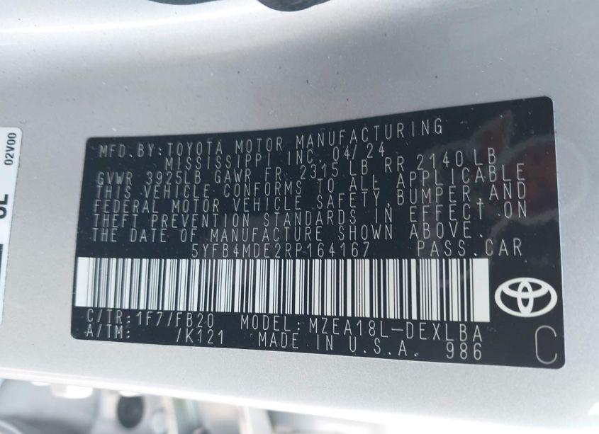 Photo 9 of 2024 Toyota Corolla LE (VIN 5YFB4MDE2RP164167)