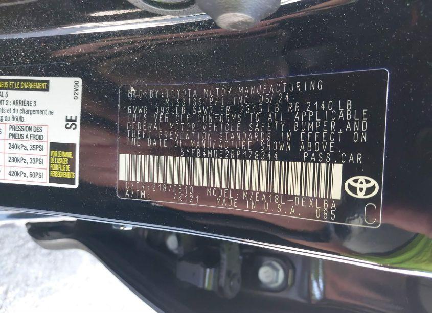 Photo 9 of 2024 Toyota Corolla LE (VIN 5YFB4MDE2RP178344)