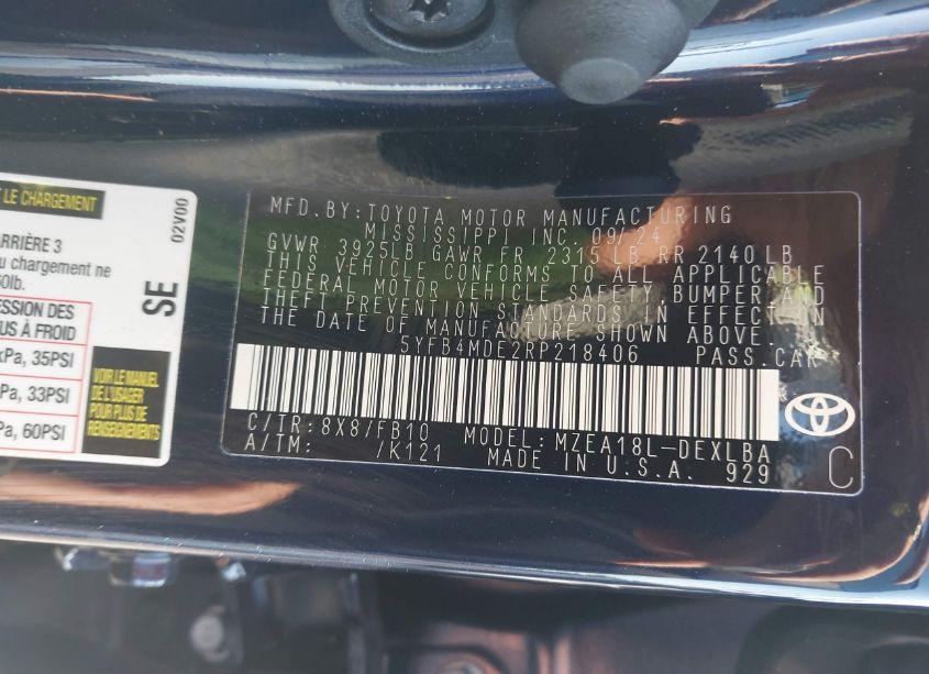 Photo 9 of 2024 Toyota Corolla LE (VIN 5YFB4MDE2RP218406)