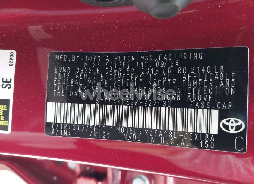 Photo 9 of 2024 Toyota Corolla LE (VIN 5YFB4MDE2RP222133)