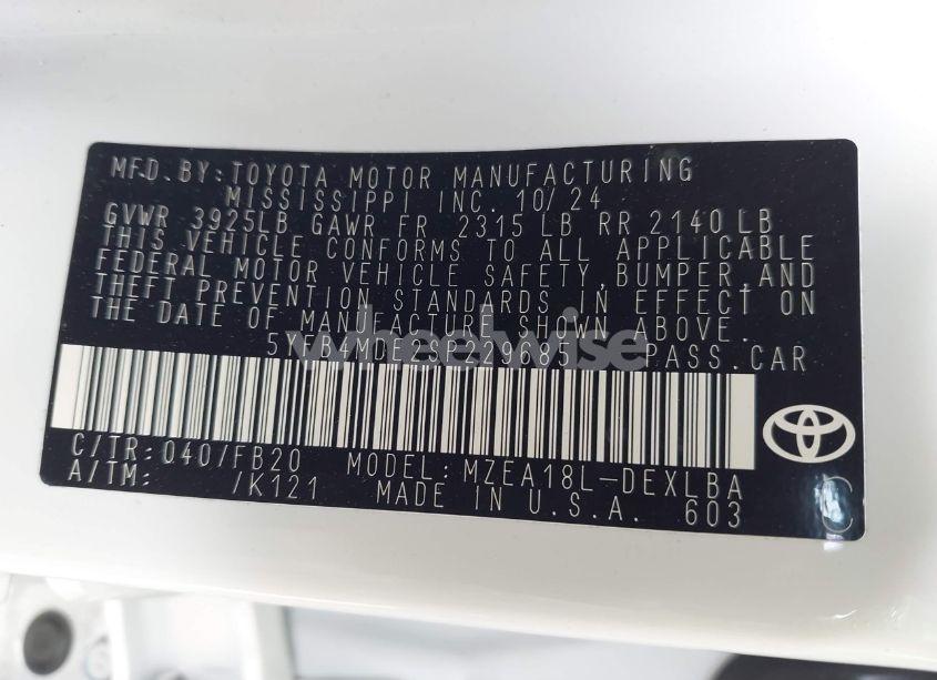 Photo 9 of 2025 Toyota Corolla LE (VIN 5YFB4MDE2SP229685)