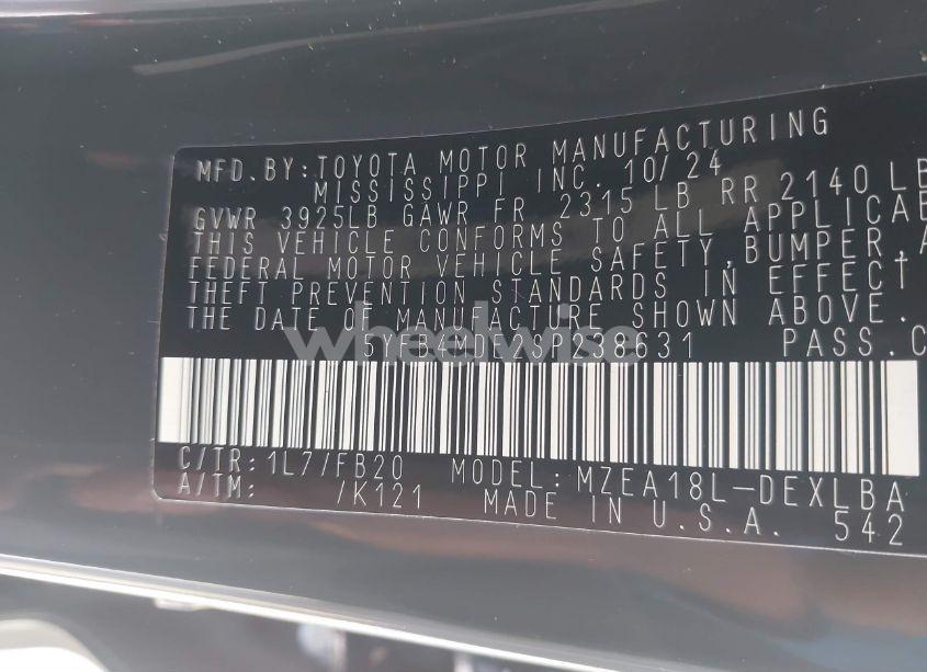 Photo 9 of 2025 Toyota Corolla LE (VIN 5YFB4MDE2SP238631)