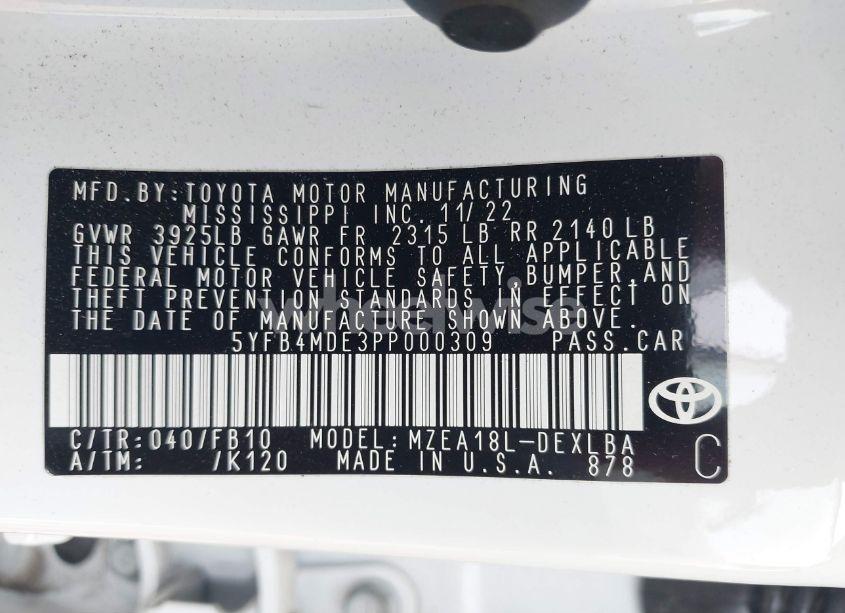Photo 9 of 2023 Toyota Corolla LE (VIN 5YFB4MDE3PP000309)