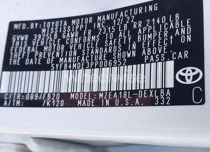 Photo 9 of 2023 Toyota Corolla LE (VIN 5YFB4MDE3PP006952)