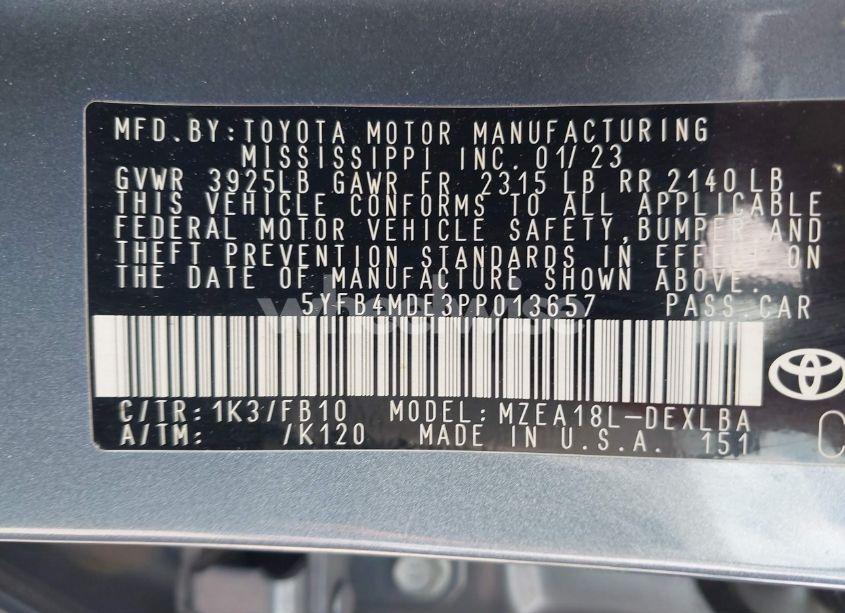 Photo 9 of 2023 Toyota Corolla LE (VIN 5YFB4MDE3PP013657)