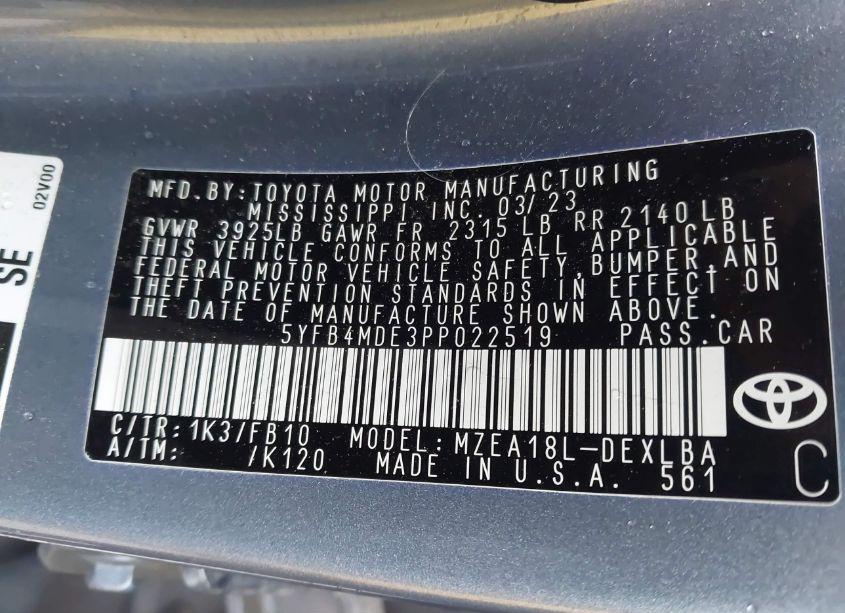 Photo 9 of 2023 Toyota Corolla LE (VIN 5YFB4MDE3PP022519)