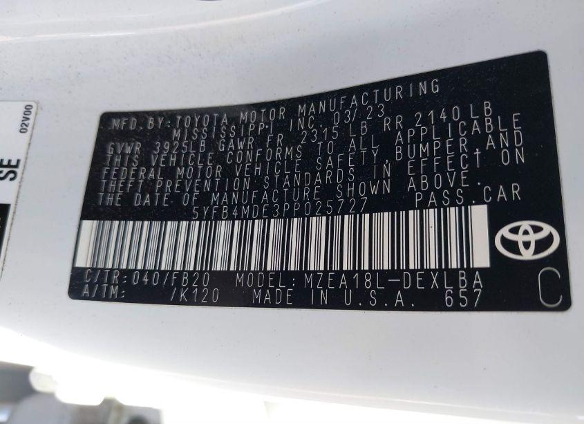 Photo 9 of 2023 Toyota Corolla LE (VIN 5YFB4MDE3PP025727)