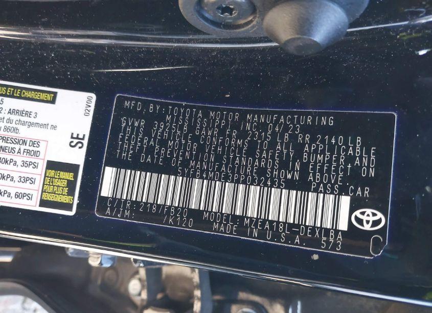 Photo 9 of 2023 Toyota Corolla LE (VIN 5YFB4MDE3PP032435)