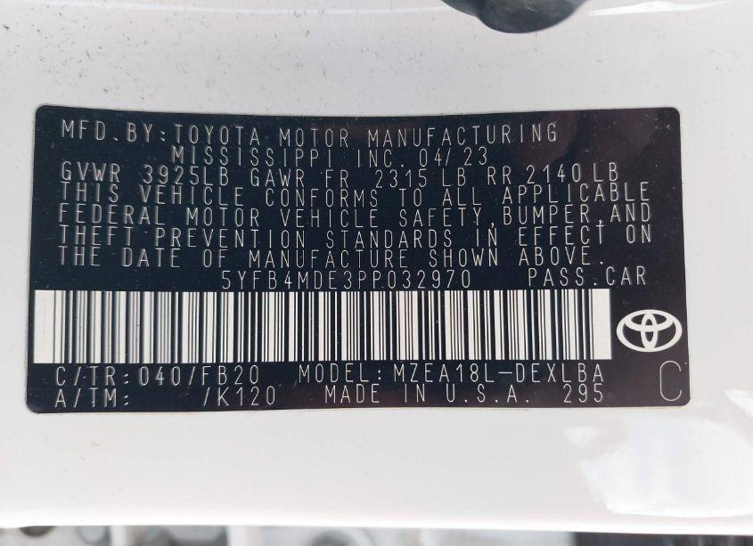 Photo 9 of 2023 Toyota Corolla LE (VIN 5YFB4MDE3PP032970)