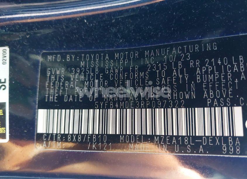 Photo 9 of 2024 Toyota Corolla LE (VIN 5YFB4MDE3RP097322)
