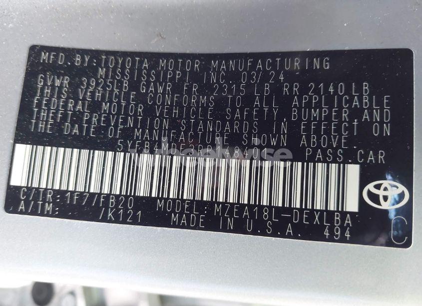 Photo 9 of 2024 Toyota Corolla LE (VIN 5YFB4MDE3RP148401)