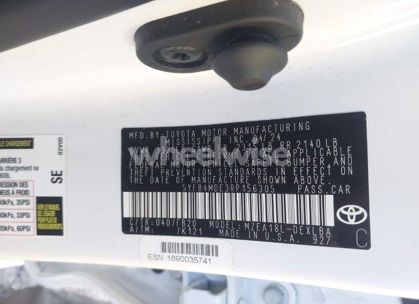 Photo 9 of 2024 Toyota Corolla LE (VIN 5YFB4MDE3RP156305)