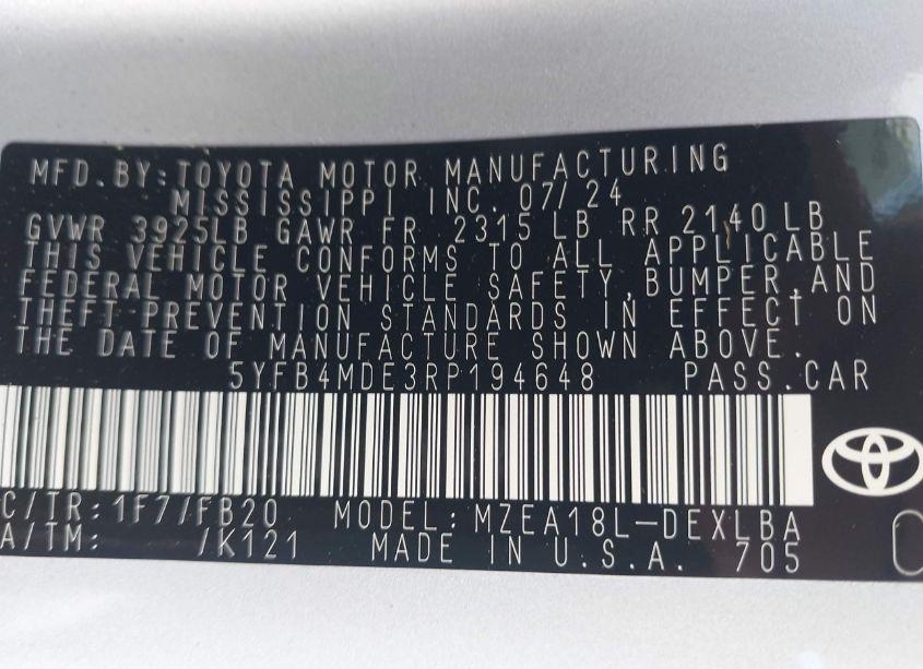 Photo 9 of 2024 Toyota Corolla LE (VIN 5YFB4MDE3RP194648)