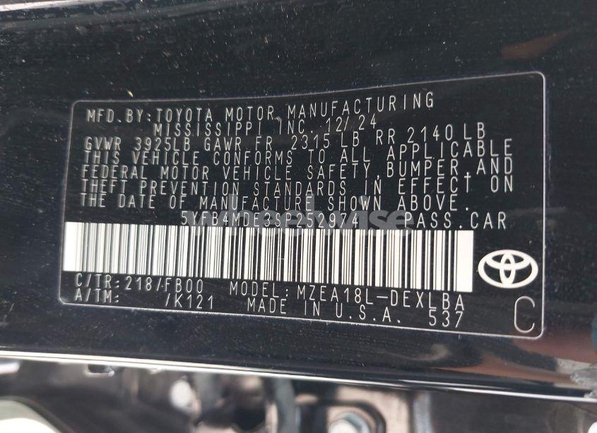 Photo 9 of 2025 Toyota Corolla LE (VIN 5YFB4MDE3SP252974)