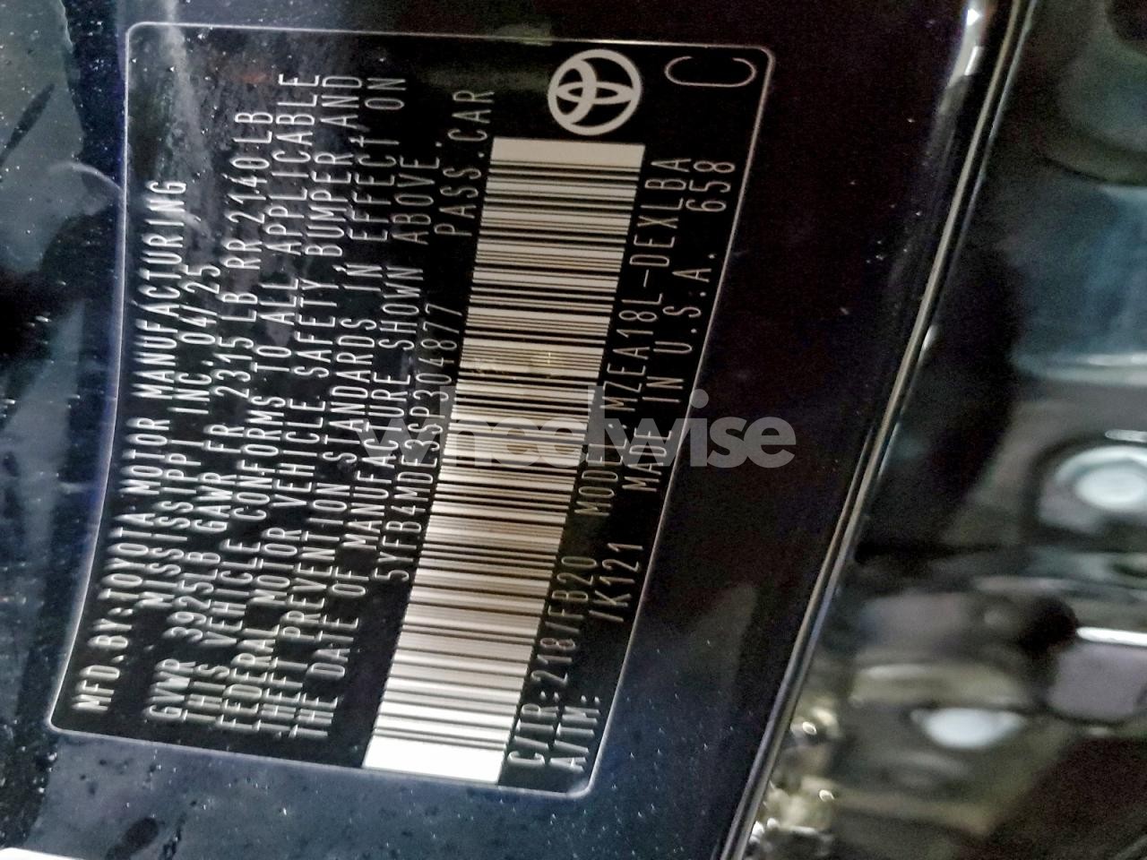 Photo 12 of 2025 TOYOTA COROLLA LE (VIN 5YFB4MDE3SP304877)