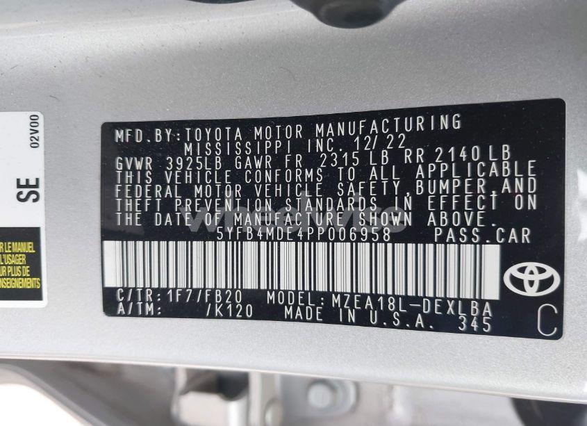 Photo 9 of 2023 Toyota Corolla LE (VIN 5YFB4MDE4PP006958)