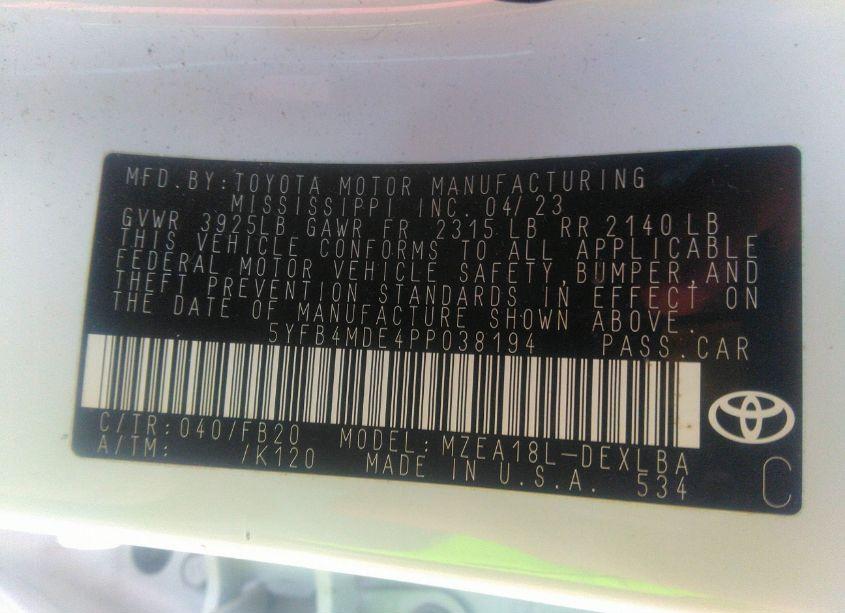 Photo 9 of 2023 Toyota Corolla LE (VIN 5YFB4MDE4PP038194)