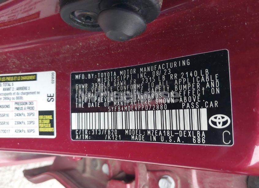 Photo 9 of 2023 Toyota Corolla LE (VIN 5YFB4MDE4PP072880)