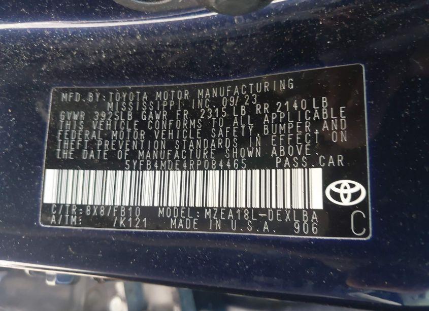 Photo 9 of 2024 Toyota Corolla LE (VIN 5YFB4MDE4RP084465)
