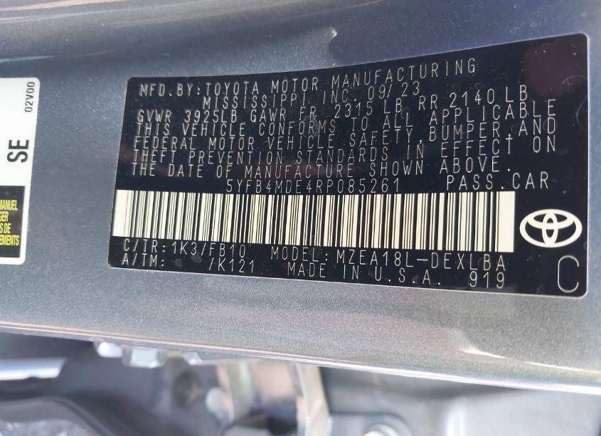 Photo 9 of 2024 Toyota Corolla LE (VIN 5YFB4MDE4RP085261)