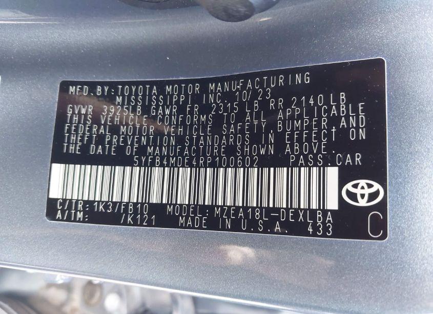 Photo 9 of 2024 Toyota Corolla LE (VIN 5YFB4MDE4RP100602)