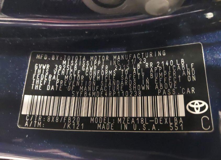 Photo 9 of 2024 Toyota Corolla LE (VIN 5YFB4MDE4RP110238)