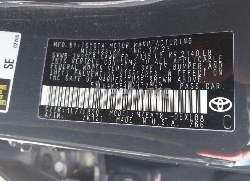 Photo 9 of 2024 Toyota Corolla LE (VIN 5YFB4MDE4RP117142)