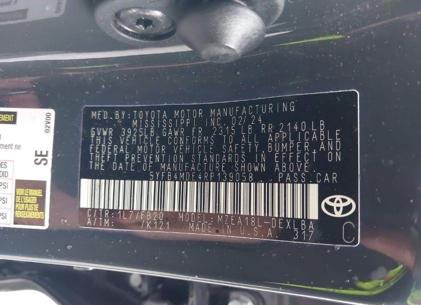 Photo 9 of 2024 Toyota Corolla LE (VIN 5YFB4MDE4RP139058)