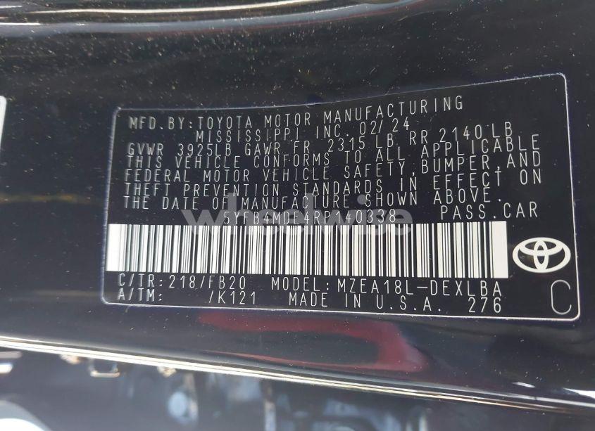 Photo 9 of 2024 Toyota Corolla LE (VIN 5YFB4MDE4RP140338)